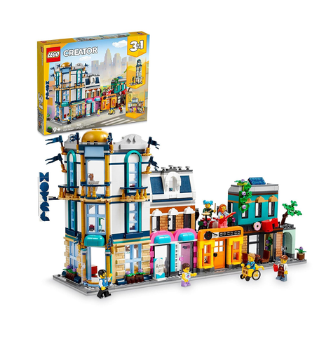 LEGO Creator Main Street 31141 Building Toy Set, 3 in 1 Features a Toy City Art Deco Building, Market Street Hotel, Café Music Store and 6 Minifigures
