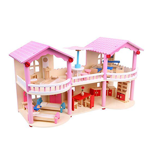 Toys Uncle Pretend Play Wooden Doll House with Mini Figures for Girls