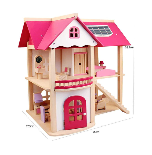 Toys Uncle Pink Wooden Dollhouse and Furniture Playset