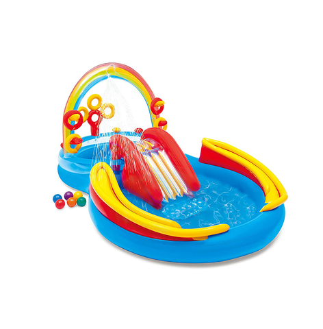 Intex Inflatable Slide Rainbow Ring Water Play Centre, Multi Color