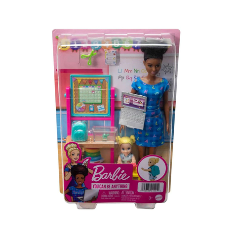 Barbie Teacher Doll (Brunette),Toddler Doll (Blonde), Accessories