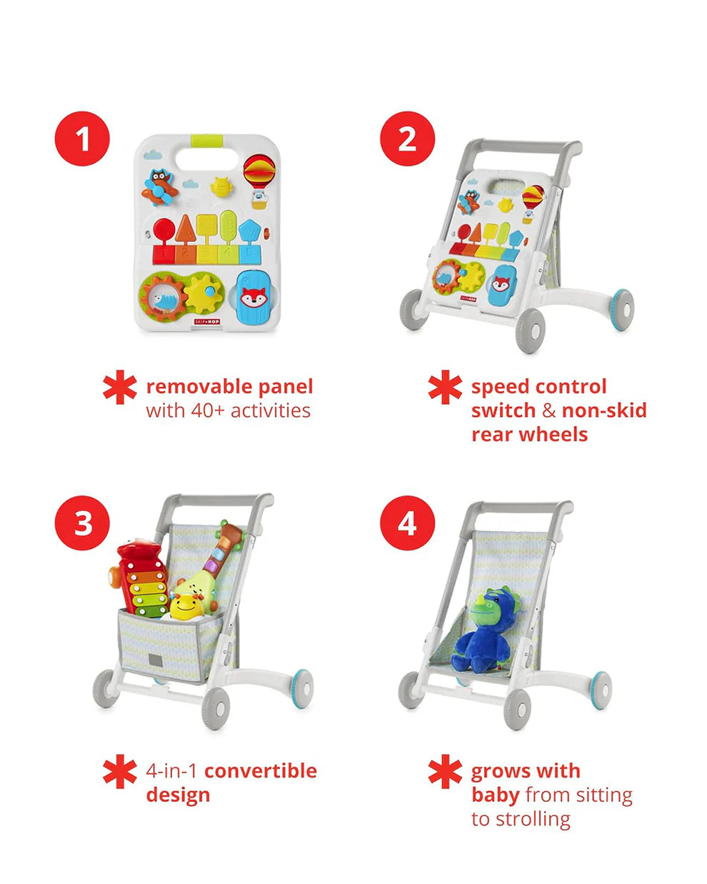 Skip Hop Musical Activity Walker-4 in 1 Convertible-Anti-Skid-40+ Play Features