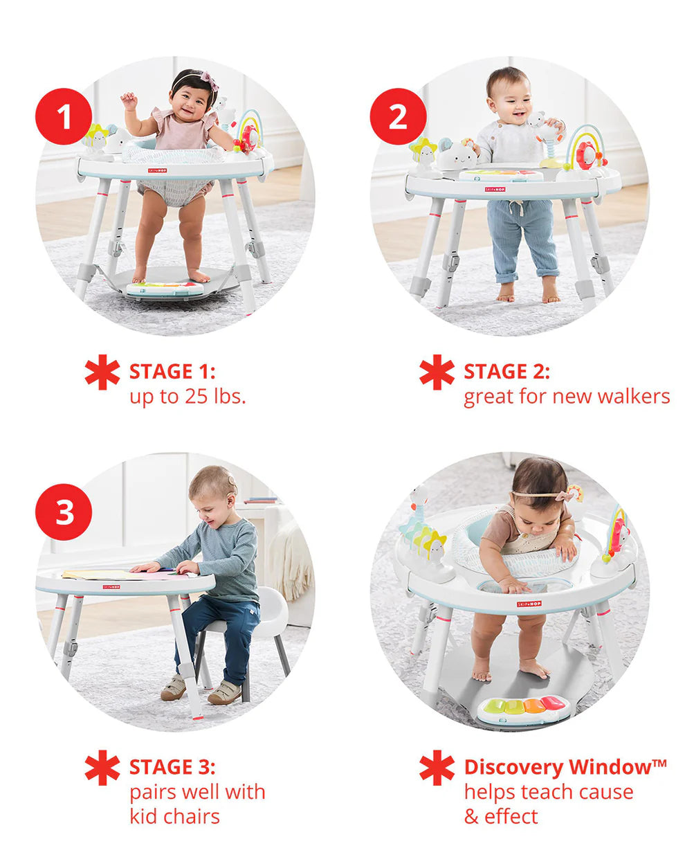 Skip Hop Silver Lining Cloud 3 Stage Activity Center-Musical Light-Up Piano With 3 Modes-360 Degree Rotating Seat-Learning & Educational Toy
