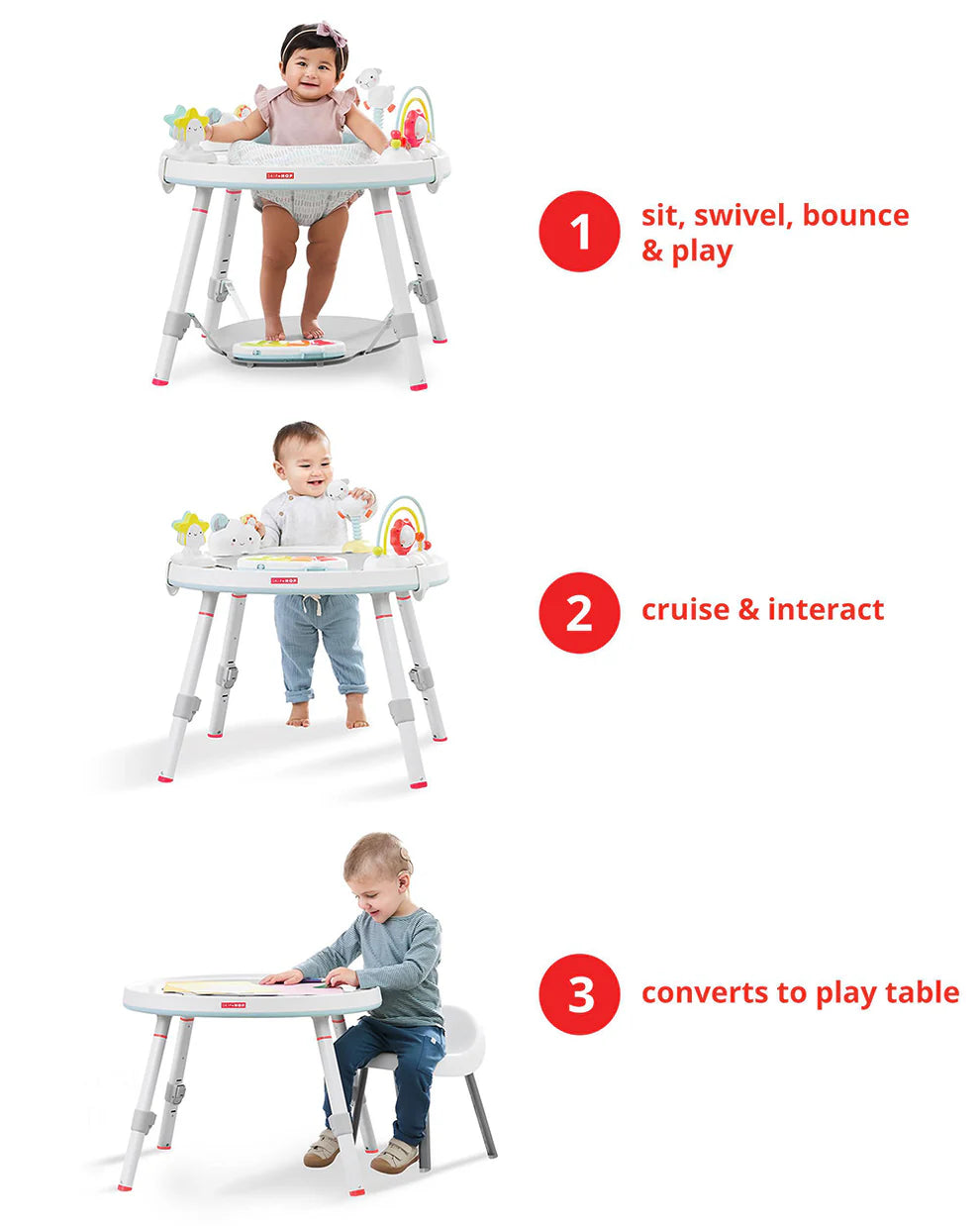 Skip Hop Silver Lining Cloud 3 Stage Activity Center-Musical Light-Up Piano With 3 Modes-360 Degree Rotating Seat-Learning & Educational Toy