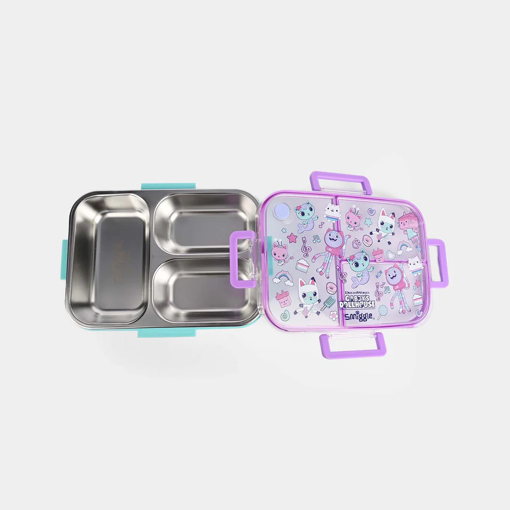 Smiggle Stainless Steel 3 Compartment Lunch Box for Kids - Gabby Dollhouse
