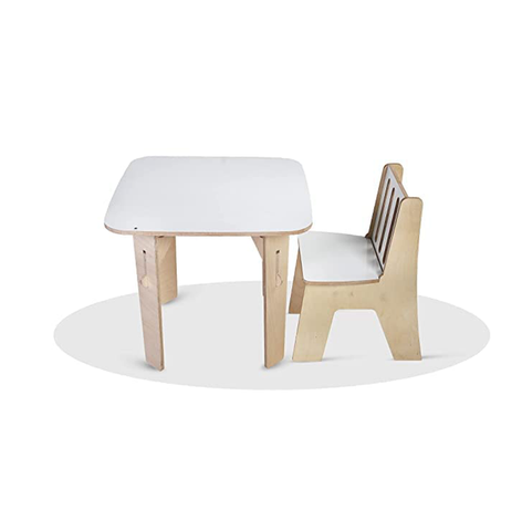 TOYS UNCLE White Color Wooden Straight Table and Chair for Kids - Amber & Asher