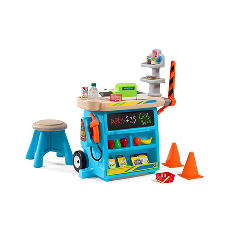 Step2 Stop & Go Market | Kids Pretend Play Store & Toll Booth With Toy Cash Register, Blue