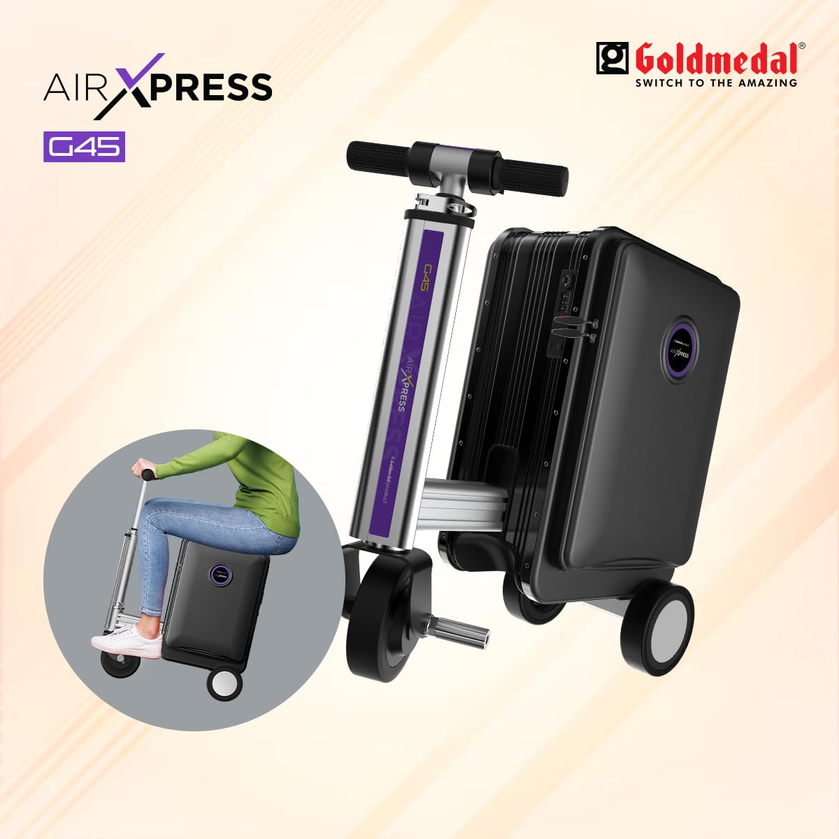 AIRXPRESS G45 Smart Riding Suitcase Bag - BLACK with 1 year warranty