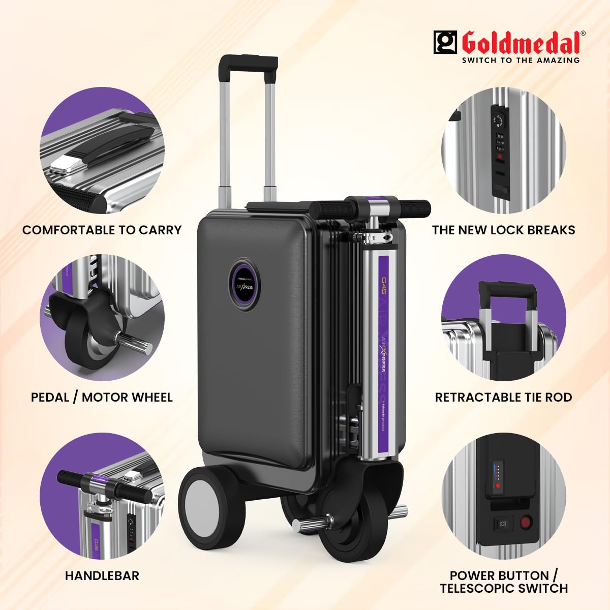 AIRXPRESS G45 Smart Riding Suitcase Bag - BLACK with 1 year warranty