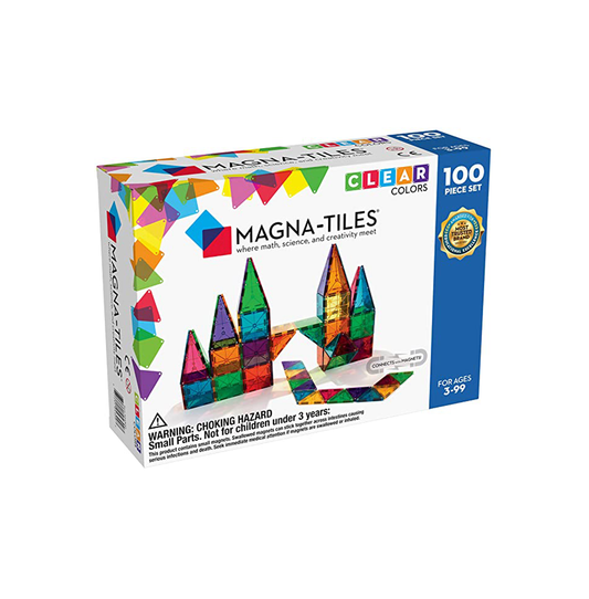 Magna-Tiles Magnetic Building Toys, Clear Colors Set, Multi Color (100 Pieces)