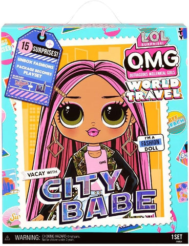 L.O.L. Surprise! OMG World Travel™ City Babe Fashion Doll with 15 Surprises Including Outfit, Travel Accessories and Reusable Playset