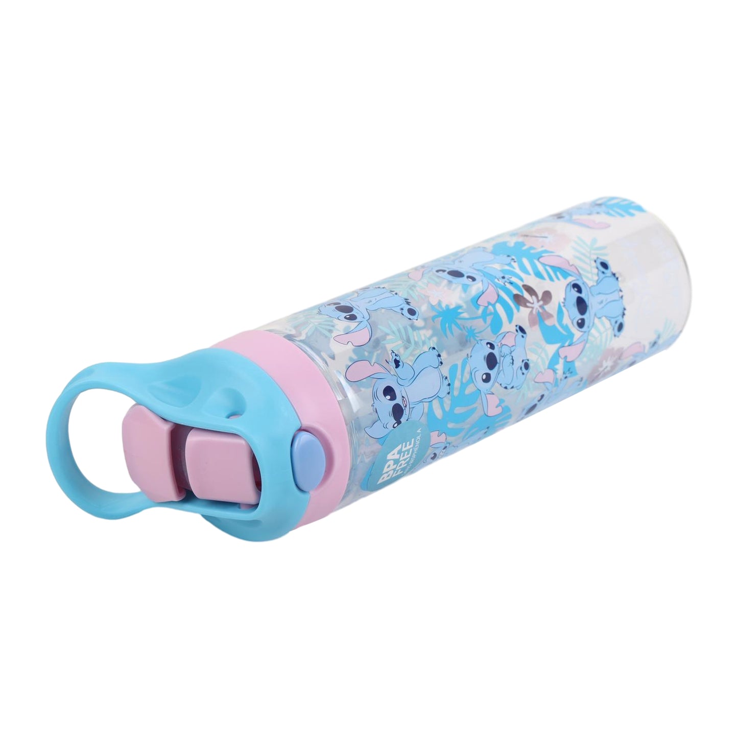 Smiggle 650ml Kids Water Bottle with Flip Straw, Leak-Proof Lid & Carry Handle – Stitch