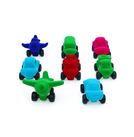 RUBBABU Little Vehicle Assortment Pull Along Toy Made by Natural Rubber Safe & Soft Toy for Kids, Baby,Girl, Boy & Toddlers-Multicolor
