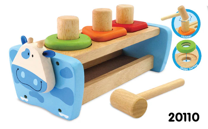 Cow Hammer and Peg Bench| Wooden Montessori toys