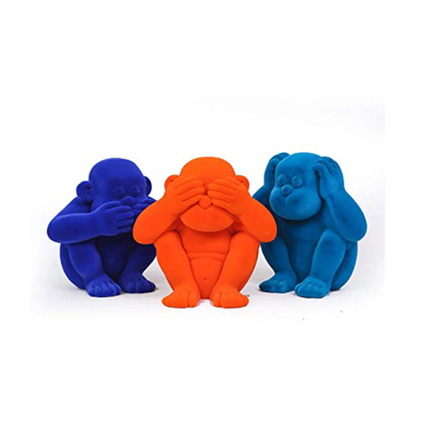 RUBBABU Apes of Wisdom Made by Natural Rubber Safe & Soft Toy for Kids, Baby,Girl, Boy & Toddlers-Multicolor (Pack of 3)