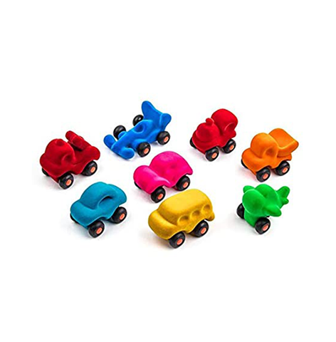 RUBBABU Micro Vehicles Assortment Made by Natural Rubber Safe & Soft Toy for Kids, Baby,Girl, Boy & Toddlers- Multicolor (Pack of 8)