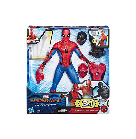 Marvel Spider-Man: Far From Home Deluxe 13-Inch-Scale Web Gear Spider-Man Action Figure With Sound Fx, Suit Upgrades, and Web Blaster Accessory -