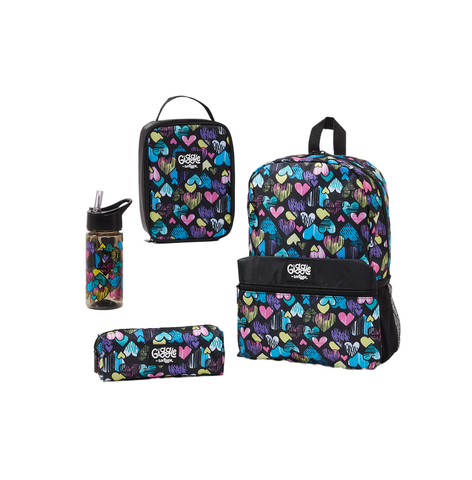 Giggle By Smiggle 4 Piece Bundle including bag , lunch case , pencil pouch and bottle  BLACK