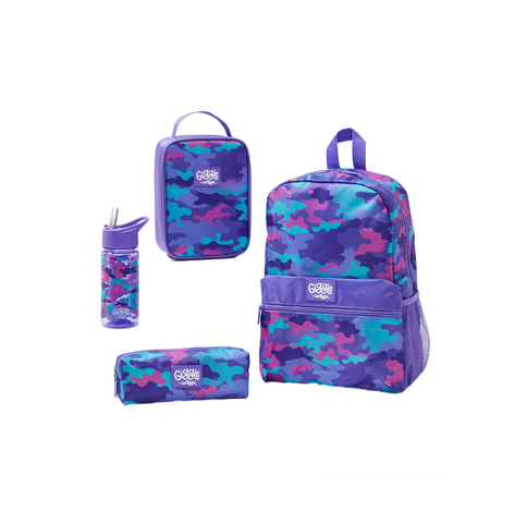 Giggle By Smiggle 4 Piece Bundle including bag , lunch case , pencil pouch and bottle  PURPLE