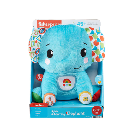 Fisher-Price Lights & Learning Elephant, Plush Musical Toy with Educational Content for Infants and Toddlers Ages 6 Months and up