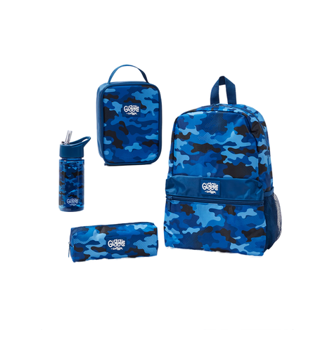 Giggle By Smiggle 4 Piece Bundle including bag , lunch case , pencil pouch and bottle NAVY