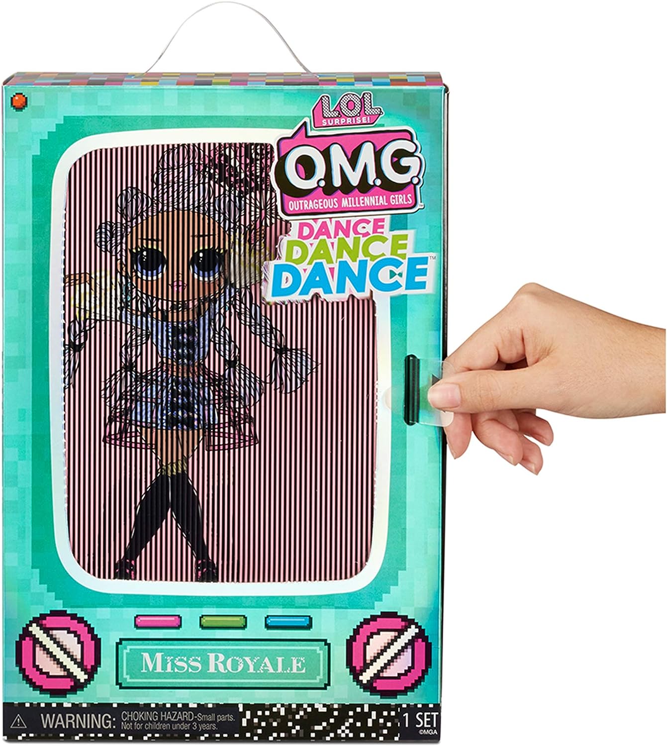 L.O.L. Surprise! OMG Dance Miss Royale Fashion Doll with 15 Surprises Including Magic Black Light, Shoes, Hair Brush, Doll Stand and TV Package