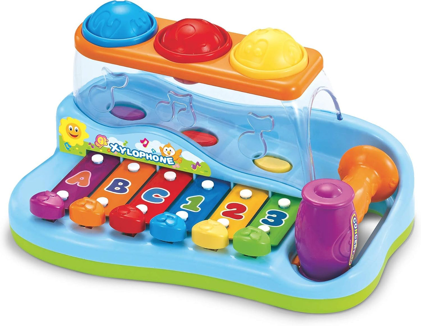 Hola Pop 'N Play Pound a Ball Toy , Xylophone Baby Musical Toy Station - 6 Piano Keys, Colorful Balls, Exciting Hammer - Fun to Learn & Develop Fine Motor Skills