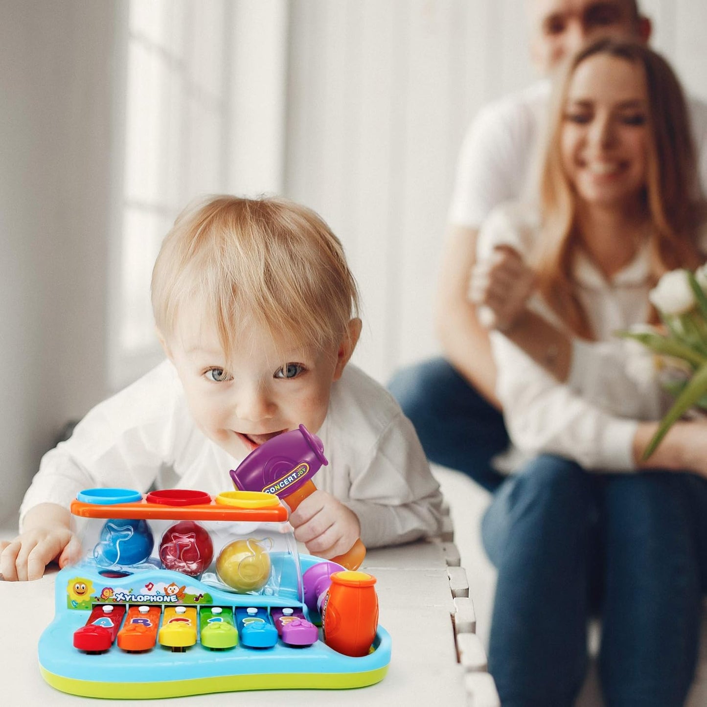 Hola Pop 'N Play Pound a Ball Toy , Xylophone Baby Musical Toy Station - 6 Piano Keys, Colorful Balls, Exciting Hammer - Fun to Learn & Develop Fine Motor Skills