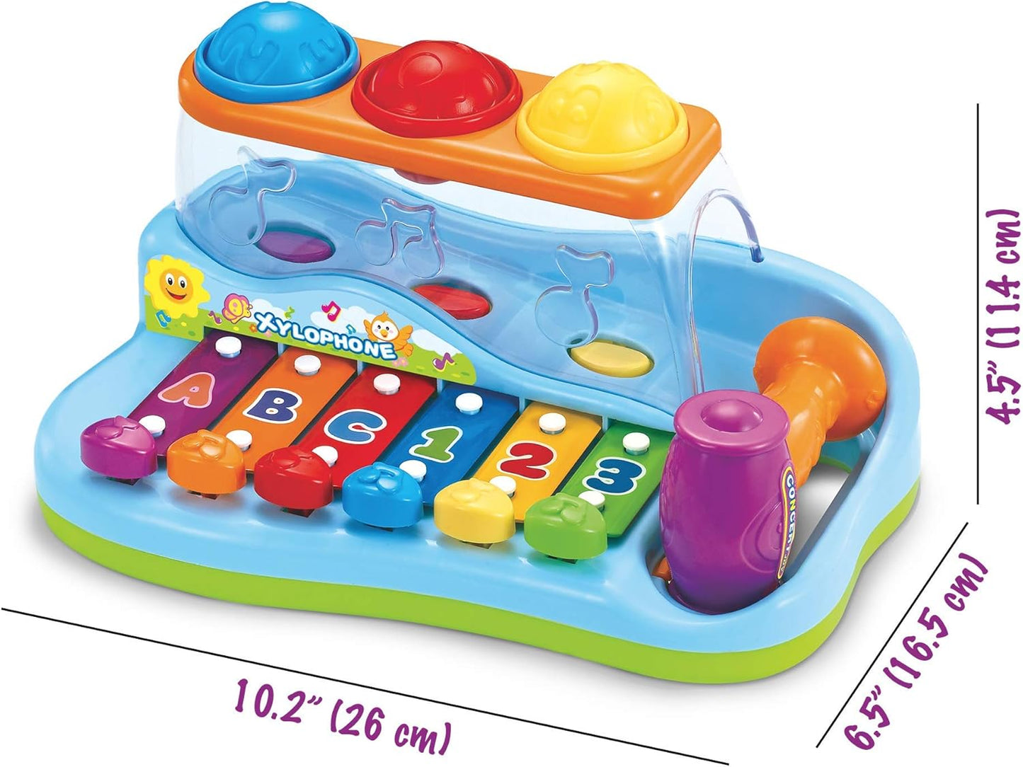 Hola Pop 'N Play Pound a Ball Toy , Xylophone Baby Musical Toy Station - 6 Piano Keys, Colorful Balls, Exciting Hammer - Fun to Learn & Develop Fine Motor Skills