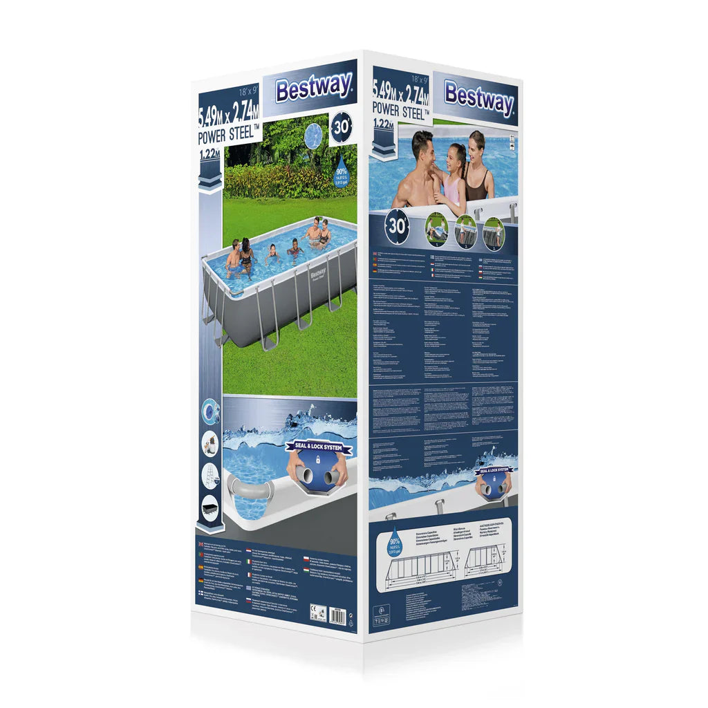 56466 BESTWAY POWER STEEL® 18 FT X 9 FT X 4 FT RECTANGULAR POOL SET