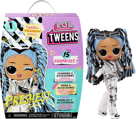 LOL Tweens Fashion Doll with 15 Surprises, Blue Hair, Includng Stylish Outfit & Accessories with Reusable Bedroom Playset -