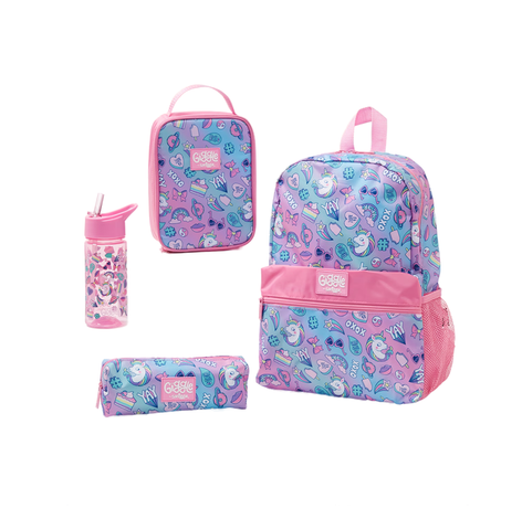 Giggle By Smiggle 4 Piece Bundle including bag , lunch case , pencil pouch and bottle  PINK UNICORN