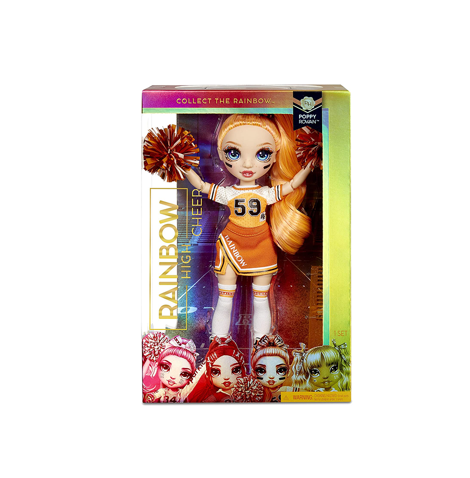 Rainbow High Cheer Poppy Rowan – Orange Cheerleader Fashion Doll with 2 Pom Poms and Accessories, Great Gift for Kids 6-12 Years Old