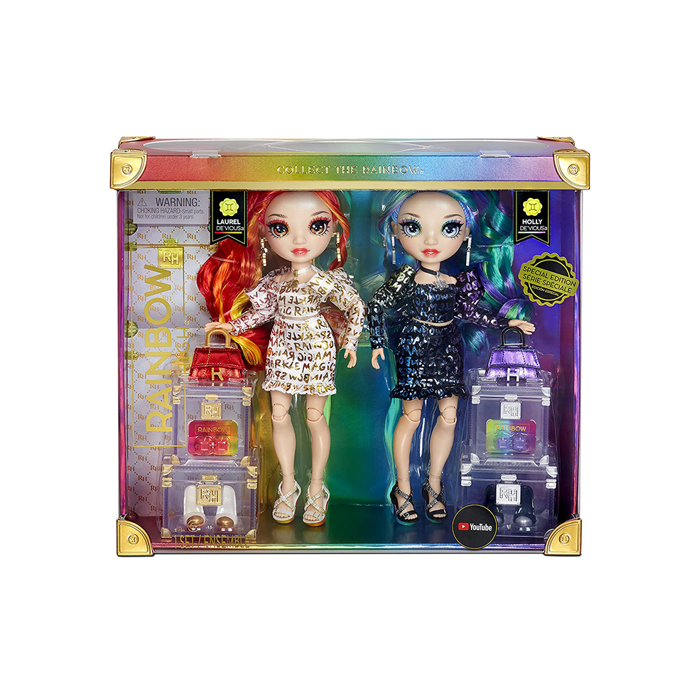 Rainbow High Special Edition Twin (2-Pack) Laurel & Holly De'Vious Fashion Dolls, Multicolor Designer Metallic Outfits, Gift for Kids and Collectors, Toys for Kids Ages 6 7 8+ to 12 Years Old