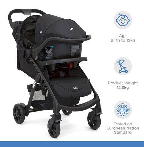 Joie Coal Muze Lx Travel System with Juva(Birth+ to 17.5 Kgs)