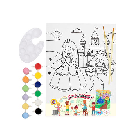 Kalakaram Canvas Painting Kit with Printed Canvas Board, Paints and Brushes (Princess)