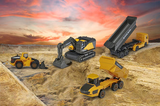 Majorette Volvo Construction Vehicles– Excavator, Wheel Loader, Dump Truck, Articulated Hauler, Die Cast Metal Toy Vehicles