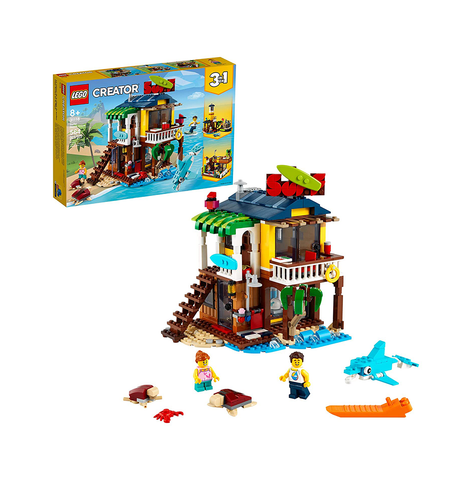 LEGO Creator 3in1 Surfer Beach House 31118 Building Kit Featuring Beach Hut and Animal Toys, New 2021 (564 Pieces) Multicolor