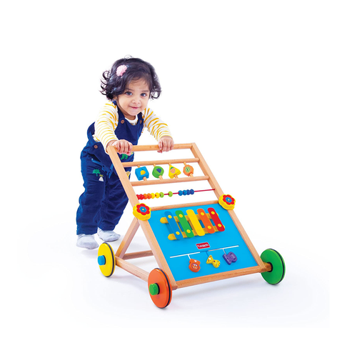 Giggles - Activity Walker, Multicolour Wooden Musical Walker, Develops Motor Skills Using Xylophone, Animal Maze, Counting Beads, Geo Shaped Spinners, 9 Months & Above, Infant Toys