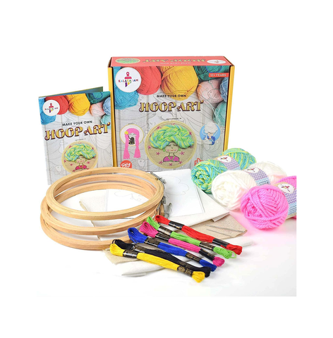 Kalakaram Hoop Art Embroidery Kit for Kids and Adults, Easy to Make 3 Hoop Art Designs, Embroidery Kit for Beginners, DIY Craft Kit for Girls, Embroidery Kit for Girls with 3 Design Templates