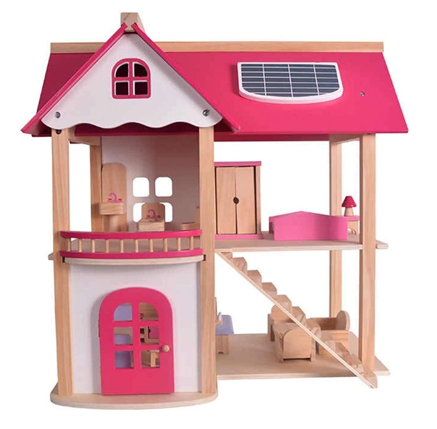 Toys Uncle Pink Wooden Dollhouse and Furniture Playset