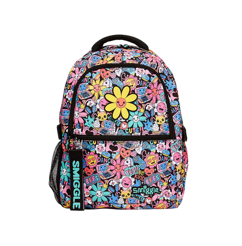 Smiggle Bright Side Classic Attachable Colourful printed bag for Kids 3Y+, Multicolour