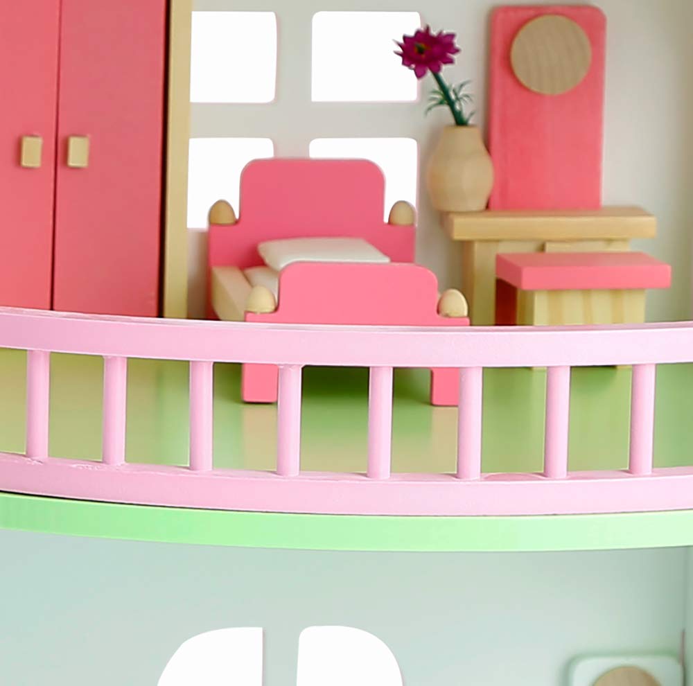 Big Size Wooden Doll House with Complete Furniture Set – 2-Storey Open Play Mansion for Kids