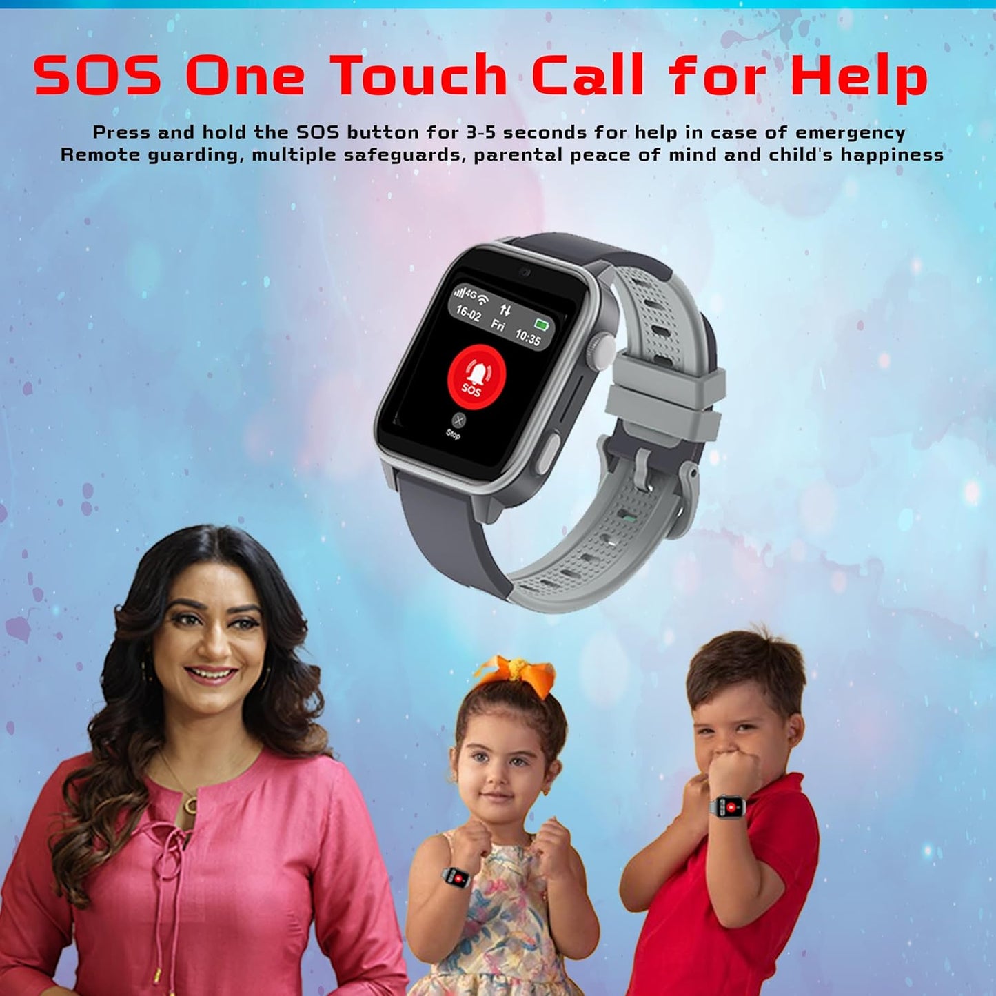SPIKY Gnome 4G Calling Waterproof Kids Smartwatch |GPS Tracking, Video Call, Calling Watch, Games, Geo-Fencing, SOS - BLACK