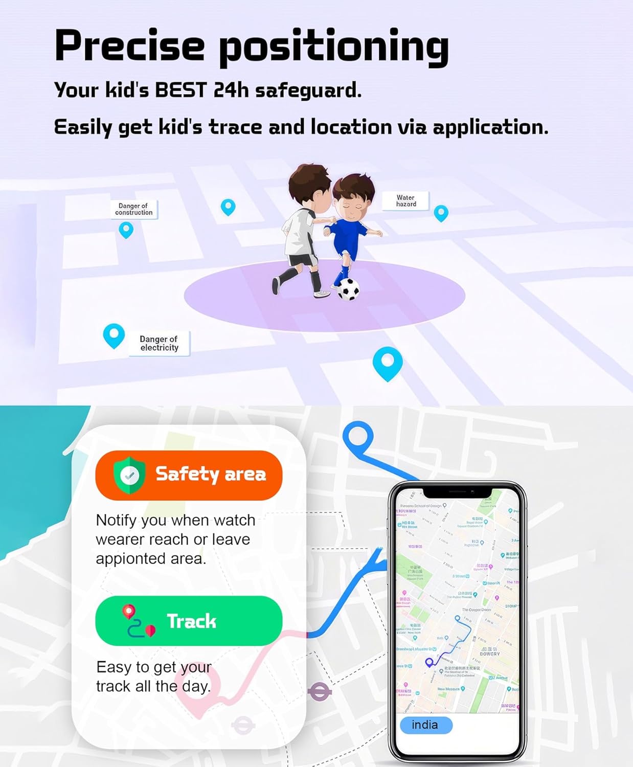 SPIKY Gnome 4G Calling Waterproof Kids Smartwatch |GPS Tracking, Video Call, Calling Watch, Games, Geo-Fencing, SOS - BLACK