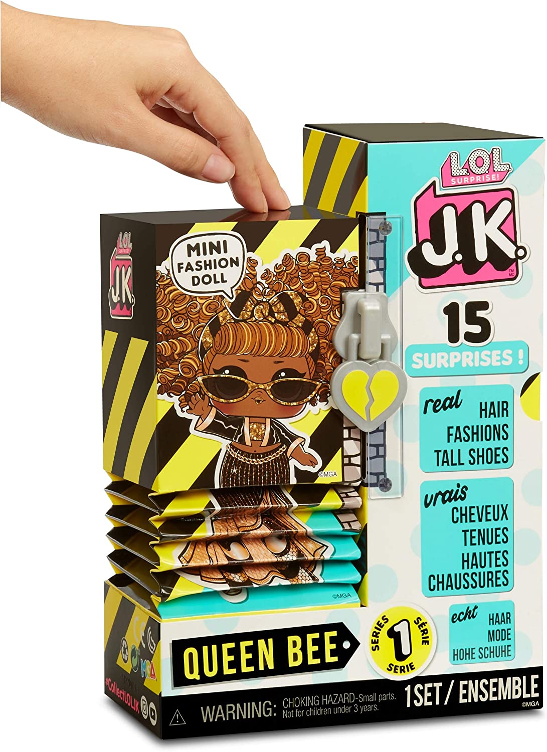 LOL Surprise JK Mini Fashion Doll Queen Bee with 15 Surprises Including Dress Up Doll Outfits, Exclusive Doll Accessories - Girls Gifts and Mix Match Toys for Kids