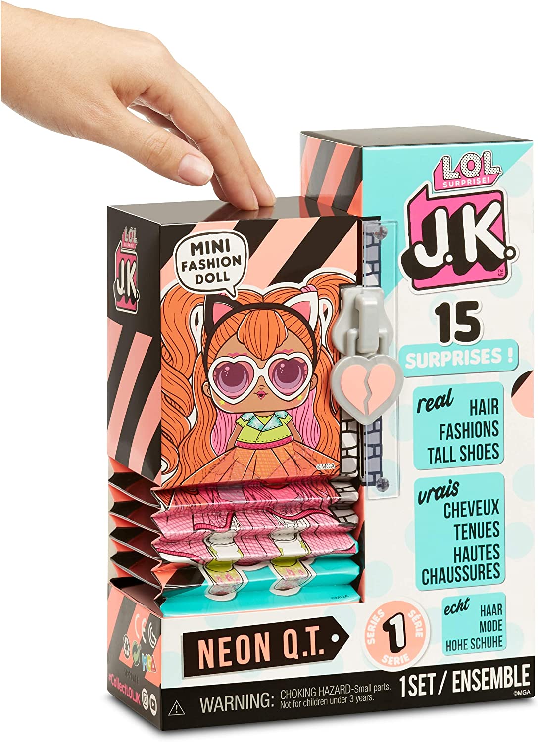 L.O.L. Surprise! JK Neon Q.T. Mini Fashion Doll with 15 Surprises Including Dress Up Doll Outfits, Exclusive Doll Accessories- Gifts for Girls and Mix Match Tosy for Kids