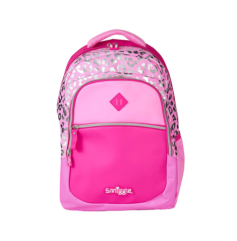 Smiggle Block Backpack School Bag for Kids with Three Zipped Compartments Padded Shoulder Straps for Children Above 3 Years of Age - Leopard Print