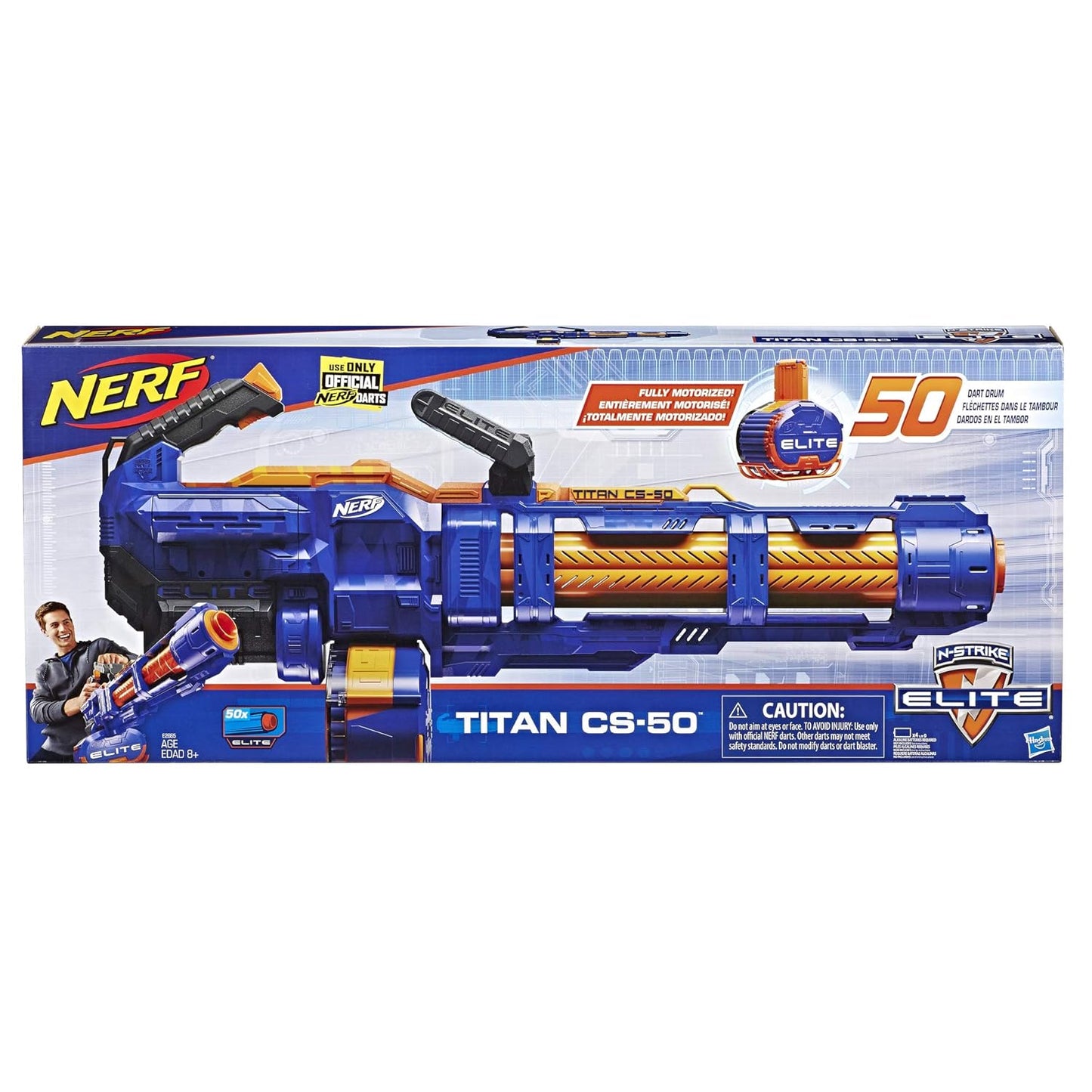 Nerf Elite Titan CS-50 Toy Blaster, Fully Motorized, 50-Dart Drum