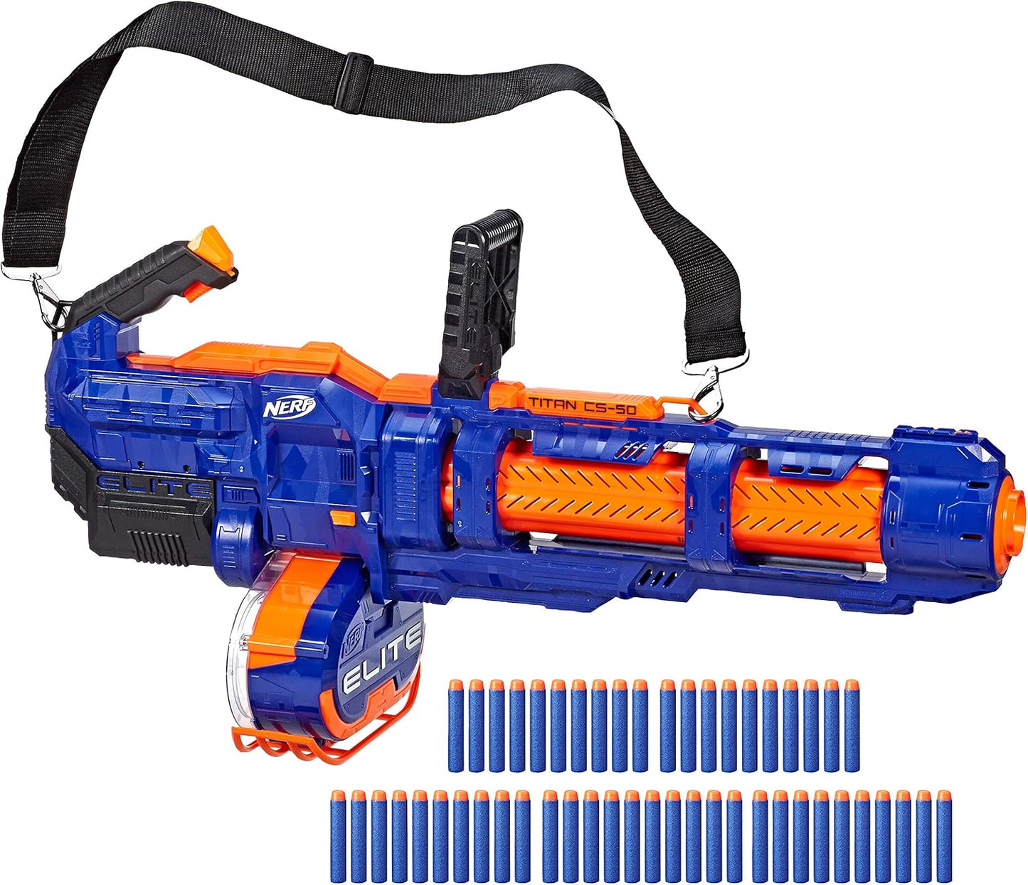 Nerf Elite Titan CS-50 Toy Blaster, Fully Motorized, 50-Dart Drum